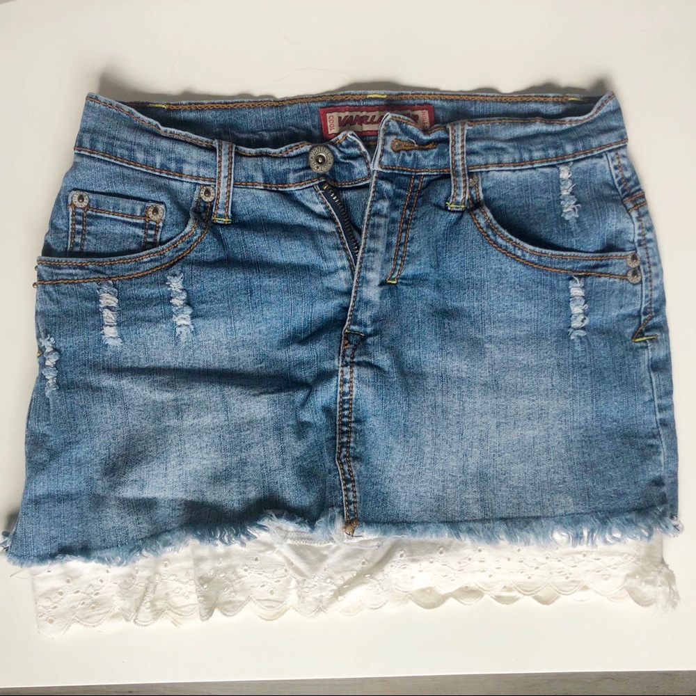 JEAN DENIM RUFFLE SKIRT MEDIUM WASH